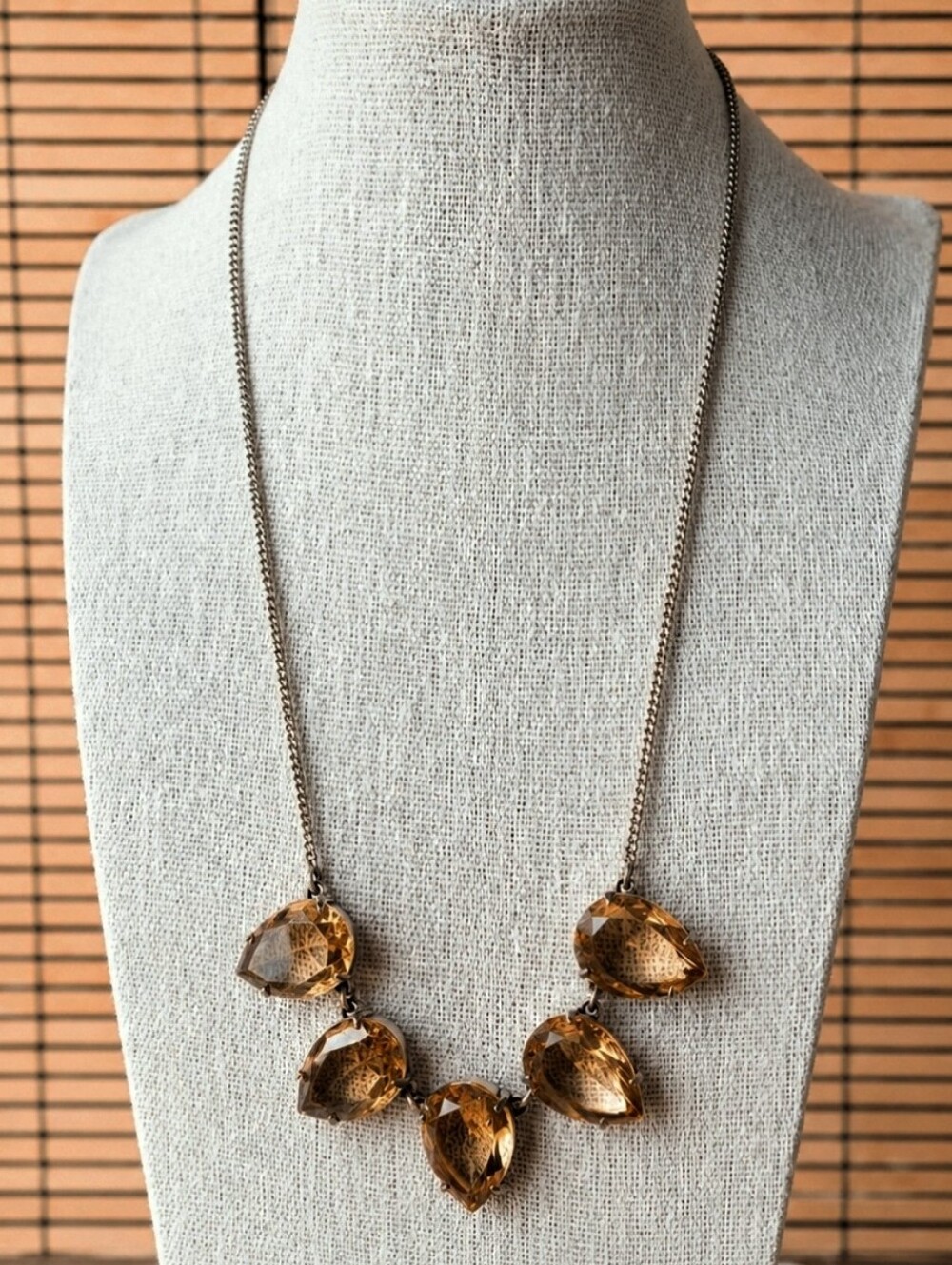 J. Crew Brand Signed Teardrop Faceted Golden Honey Acrylic Statement Necklace